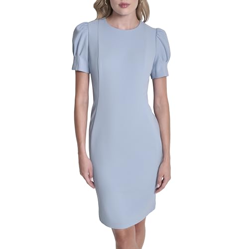 Image of DKNY Women's Short Puff Sleeve Knee Length Sheath Dress with Exposed Back Zipper