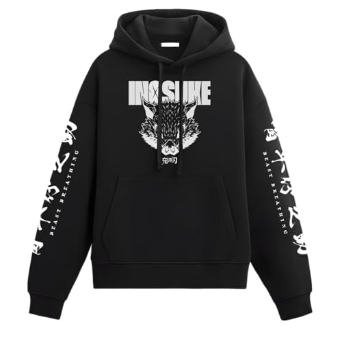 Image of Eshaaver Anime Inspired Design Unisex Pullover Hoodie, Black, Graphic Print Front and Back