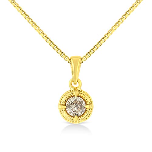 Haus of Brilliance 14K Yellow Gold Plated .925 Sterling Silver 1/2 Cttw Brilliant Round Cut Diamond Solitaire Milgrain 18" Pendant Necklace (K-L Color, I2-I3 Clarity)