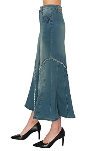 Women's Juniors/Plus Size Stretch Denim Long Mermaid Silhouette Skirt (87932)2