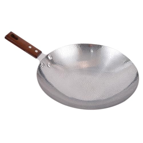 IWOWHERO Sartén Wok de Acero Inoxidable con Mango de Madera Distribución Uniforme de Calor para Salteados Mariscos y Cocina Picante para Hogar y Restaurante