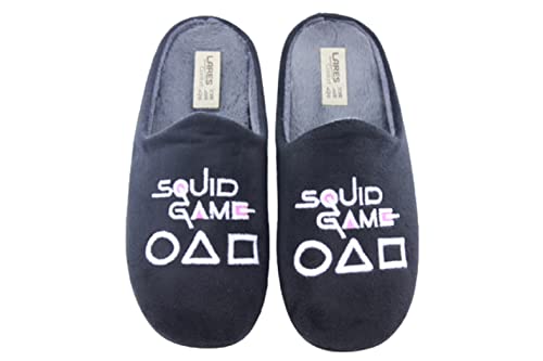LARES Zapatillas Casa para Hombre y Niño Color: Negro Talla: 42 - Dibujo Juego del Calamar, SQUID...