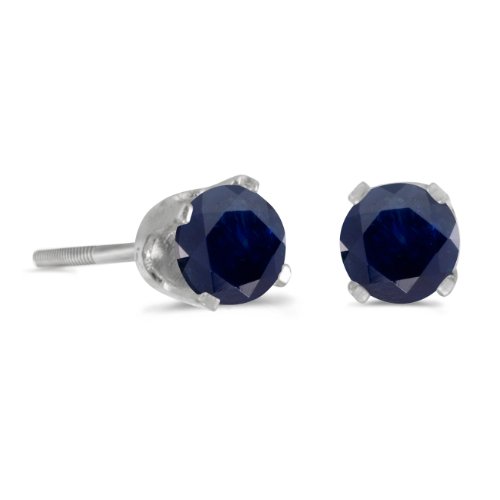 4 mm Round Sapphire Screw-back Stud Earrings in 14k White Gold