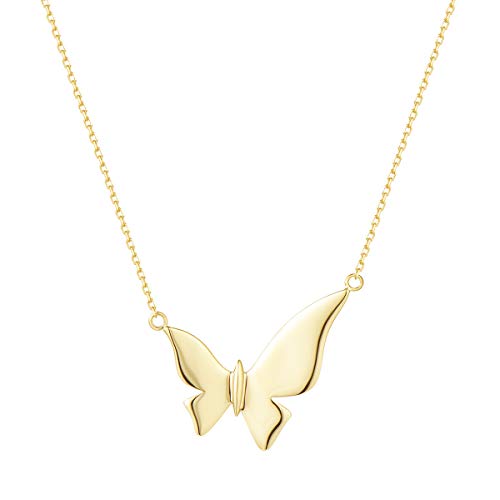 Collier femme or jaune 14 carats maille délicate et papillon Fancime