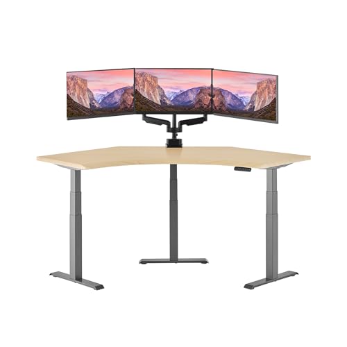 Image of Vari Command Center Electric Standing Desk - 120 Curved Sit-Stand Gaming Desk Corner Workstation for Triple Monitors + Sloped Front Edge, 4 Height Settings, 200 lb Capacity (Light Wood /Slate)