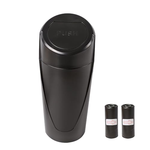 Image of Hovom Mini Car Trash Can with Lid, Portable Garbage Can for Car, Leakproof Cup Holder Automotive Garbage Bin with 2 Rolls of Trash Bags, Small Trash Storage Can for Car Home Office(Black)