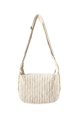 Ulisty Damen Klein Cord Hobo Tasche Breiter Gurt Umhängetasche Schultertasche Lässig Messenger Schulranzen Handtasche Tägliche Tasche beige