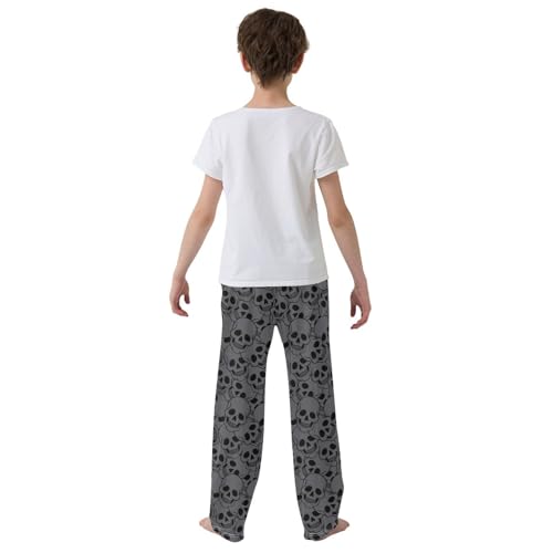 Skull Head Print Boys Long Pants Soft Trousers Elastic Waist Kids Lounge Bottoms with Pockets S-XL3