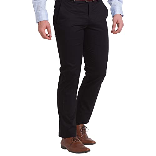 Image of Park Avenue Men's Cotton Blend Solid Pattern Super Slim Fit Flat Front Formal Chinos