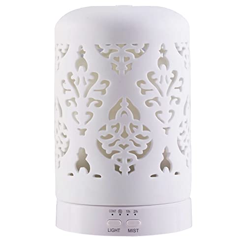 Essential Oil Diffuser, White Ceramic Aroma Diffuser, Aromatherapy Diffuser with Timers and Intermittent Mist Model, Cool Mist Humidifier for Home Office (Porcelain White)