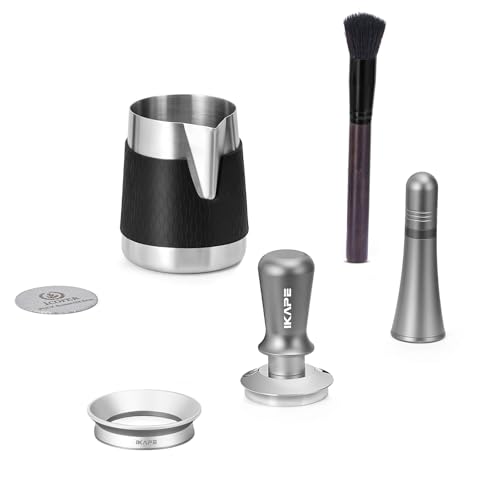 IKAPE 58MM Espresso Tamper Kit 6 in 1, Coffee Tamper, WDT Tool, Magnetic Dosing Funnel, Puck Screen, Milk Pitcher, Cleaning Brush