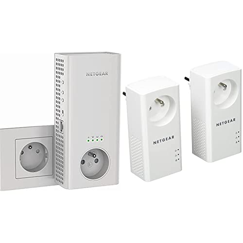 NETGEAR Répéteur WiFi Mesh (EX6470), Repeteur WiFi Puissant AC1900 Couvre Jusqu’à 150m², Amplificateur WiFi avec Prise intégrée & Pack de 2 Prises CPL 1000 Mbps avec Prise Filtrée, et 1Port Ethernet