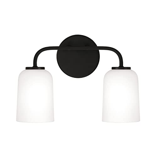 Image of HomePlace by Capital Lighting 148821MB-542 Lawson Transitional Soft White Glass Bell Vanity Light for Bathroom, 2-Light 200 Total Watts, 10 inch H x 14 inch W, Black