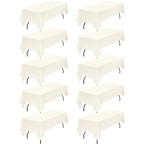 10 Pack Ivory Tablecloth 60 x 102 Inch Polyester Table Cloth for 6 Foot Rectangle Tables,Wrinkle Resistant Washable Decorative Fabric Table Covers Ivory Table Cloth for Wedding,Party, Banquet, Camping