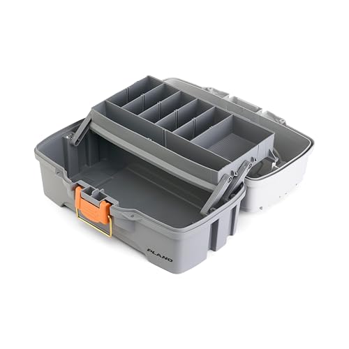 Image of Plano One-Tray Tackle Box, Light Grey /Dark Grey, Rust-Proof Brass Latch, Top-Access Tray with Deep Storage, Made in the USA, Portable Fishing Gear Storage Organizer