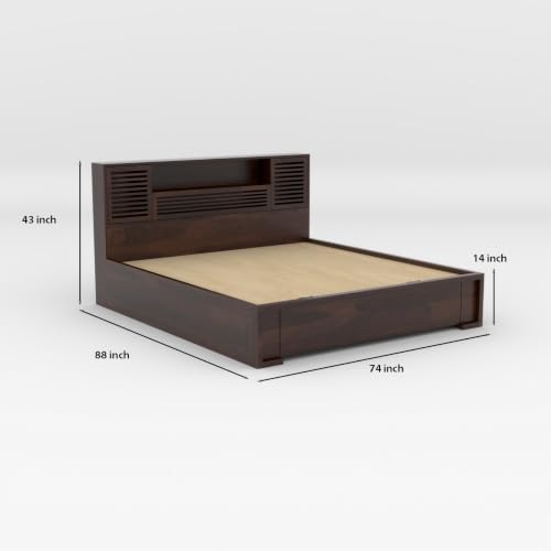 Image of Kunjal Furniture Solid Sheesham Wood Bed with Headboard & Box Storage - Handcrafted Wooden Bed for Bedroom - Ideal for Home (Flyding Walnut, King Size)