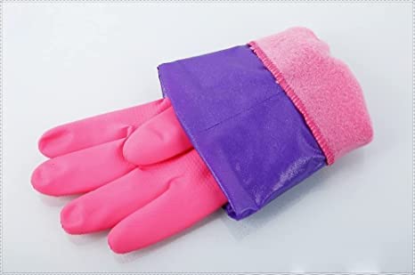 Image of Reusable Rubber Latex PVC Flock lined Long Sleeves elbow length Hand Gloves for Kitchen Dish-Washing, Cleaning, Gardening, Laundry and Sanitation and Lab Work (Long Elbow Lanth Gloves)