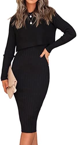 Ezbelle Women's Long Sleeve Sweater Dresses 2 Piece Outfits Sets ...