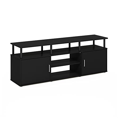 Image of Furinno Jensen Entertainment Center Stand for TV up to 70 Inch, Plastic Pole, Americano /Black