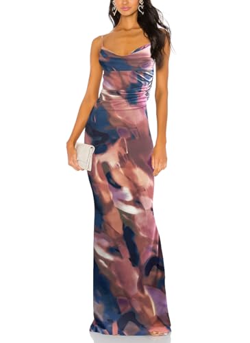 Image of Aigeman Women Spaghetti Straps Mermaid Evening Gown Wedding Guest Dress Drape Neck Lace Backless Formal Maxi Dress 21