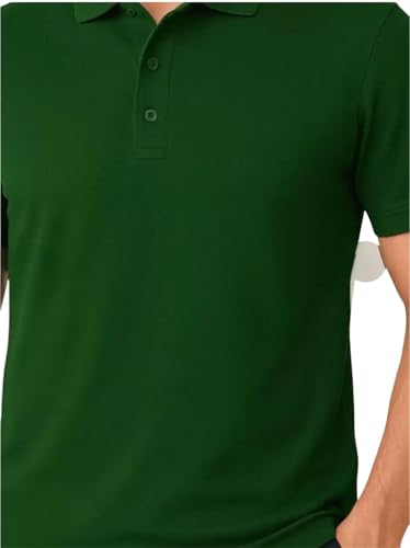 Image of Men Bottom Green Solid Polo Collar T-Shirt Half Sleeves | Plain-Regular Fit