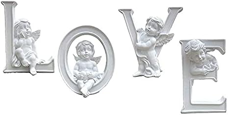 YANGMEI Set of 4 Angel Figurines Cherub Figurine Statue Sculpture White Heart Letter Love Home Decor Wedding Ornament
