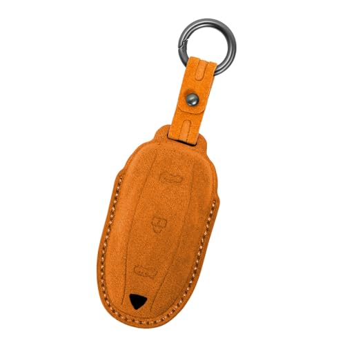Étui de protection pour clé Tesla 3 S Y orange en daim véritable anti-rayures