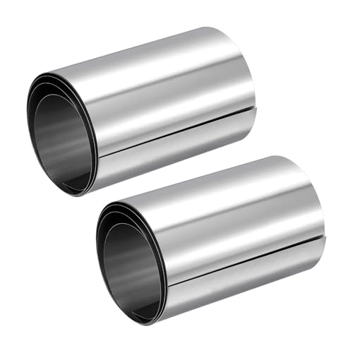GLOKUUCA 304 Stainless Steel Foil Roll - 2 Pack Polished Finish Trim Strips Sheet Filler Fits for Industry Machinery - 0.5mm x 100mm x 1M (T x W x L)