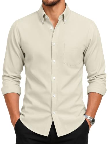 GIANZEN Ivory Shirt Long Sleeve Dress Shirts for Men Mens Button Down Up Oxford Casual Big and Tall Ivory Size XXL