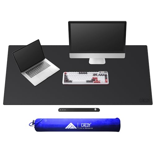 Cacoy 130x60 cm Alfombrilla de escritorio de cuero PU, Extendida Alfombrilla de ratón para Juegos Alfombrilla de escritorio Impermeable para Computadora para Oficina y Hogar - Negro