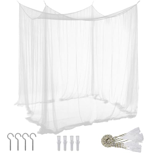 Beauenty Large Mosquito Net Double Bed Mosquito Netting 4 Corner Post Canopy Bed Curtain Decorative Elegant Bed Curtains Fine Meshes Luxury Mosquito Large Square Net Bed Curtains Tents Netting(White)