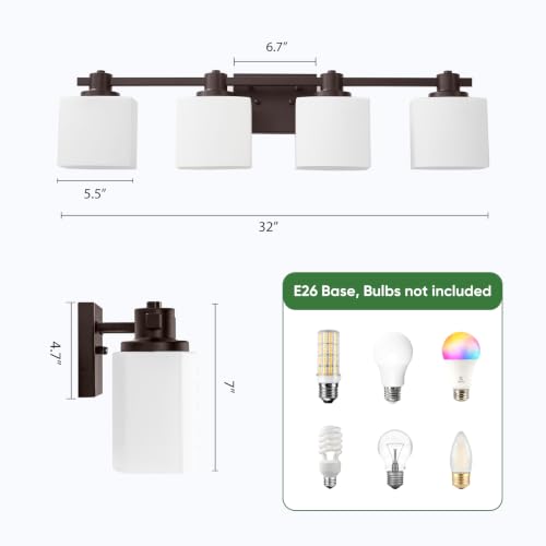 Image of 32 Inch Oil Rubbed Bronze Vanity Light for Bathroom Light Fixtures Over Mirror 3 Light Bathroom Vanity Light Vintage Rustic Farmhouse Lighting Bulb lamp Modern Above Sink wall Sconce