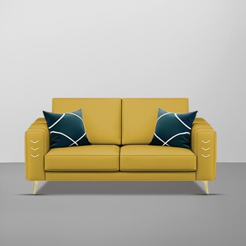 Image of Casaliving Falco 2 Seater Sofa Set for Living Room (Yellow Fabric) Premium Fabric Sofa