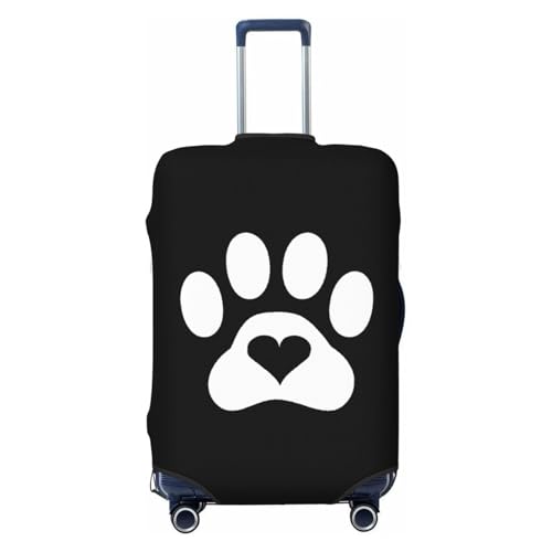 Paw Print Heart Dog Cat Travel Luggage Cover Suitcase Protector Fits 26-28 Inch Case(Black,L)