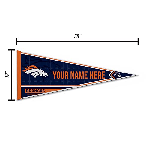 Image of Rico Industries NFL Football Denver Broncos Personalized - Custom 12 inch x 30 inch Soft Felt Pennant - EZ to Hang
