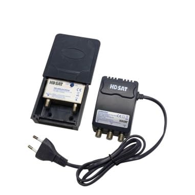 HDSAT Kit Preamplificateur de Mat 5G TNT UHF + Alim 12V 2 Sorties - Gain 38dB Réglable - Amplificat