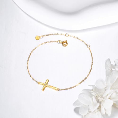 DOVRAN 14K Real Gold Cross Bracelet for Women Solid Yellow Gold Religious Bracelet Faith Jewelry Gifts for Wife Mom2
