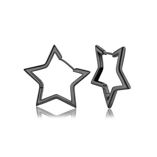 PROSTEEL Star Hoop Earrings for Women, 20mm/30mm/40mm/50mm/60mm, Small/Big Star Hoops, Non Tarnish Brass with14K Gold/Black Plated, Hypoallergenic, Jewelry Gift for Her 40MM Black