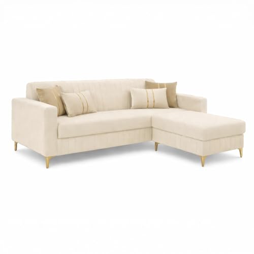 Image of CASASTYLE Noviq 4 Seater L Shape Sofa Set with Movable Ottoman | Flexible Left or Right Layout | Cozy Velvet Fabric | Soft Touch Seating | Modern Designer Sofa for Living Room (Cream)