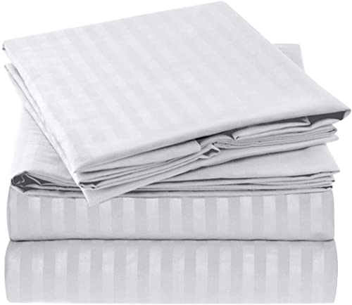 Microfiber Twin Xl 3 Pc Sheet Set - Twin Extra Long –Wrinkle, Fade, Stain Resistant Bed Sheets - Fits Dorm - Hospital - Split King - Deep Pockets - Easy Fit - (Twin Xl, Bright White - Striped) #TOP3