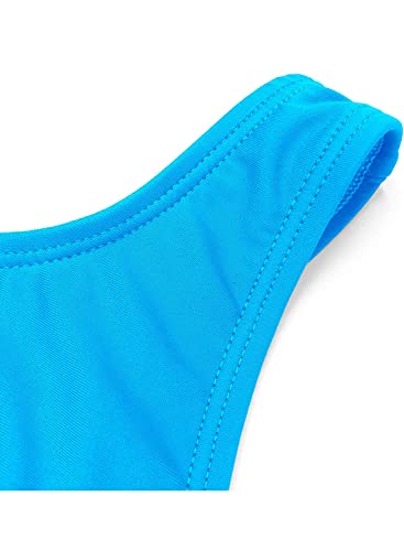 Image of SHEKINI Girls Solid Bathing Suits Kids One Piece Swimsuits U Neck Cute Swimwear Sky-Blue