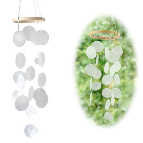 ZHITENG Muschel Windspiele, Windspiel Garten Hängend Länge 73 cm Windspiele für Draußen Hängend Herrlicher Klang Handgefertigt Wind Chimes Klangspiel, für Balkone Fensterbänke Gärten Flure (Weiß)