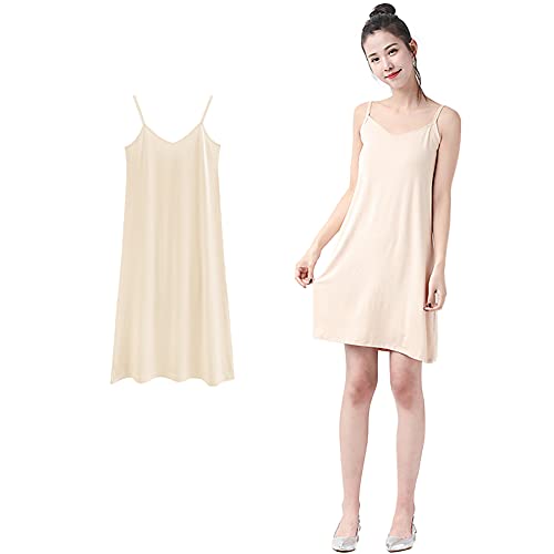 [Eukkis] 綿Ｖネックスリップインナー 透け防止ペチコート-【ミニ丈85cm/ひざ丈105cm/マキシ丈122cm】吸汗通気性コットン生地 レディースキャミワンピース ルームウェア下着