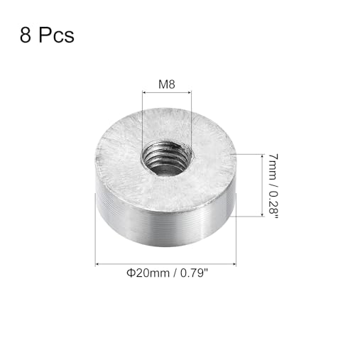 sourcing map M8 Gewinde 20mm Durchmesser Runde Form Aluminium Scheibe Hardware 8 Stück, Aluminium Kreis Scheibe Glasplatte Adapter für Glastisch