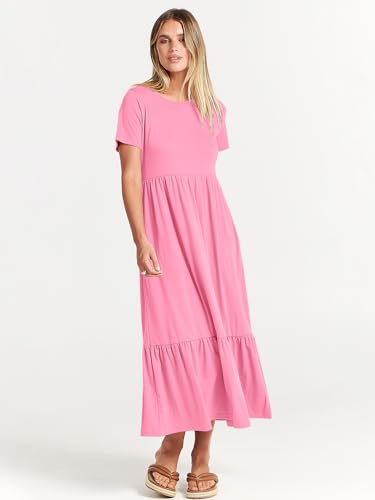 ANRABESS Womens 2026 Summer Casual Maxi Dress A line Tiered Flowy Short Sleeve Crewneck T Shirt Beach Travel Long Dresses