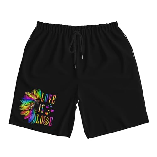 LGBT Gay Pride Rainbow Sunflower Love is Love Mens Swim Trunks Quick Dry Board Shorts 7" - Hawaii Beach Swimwear2