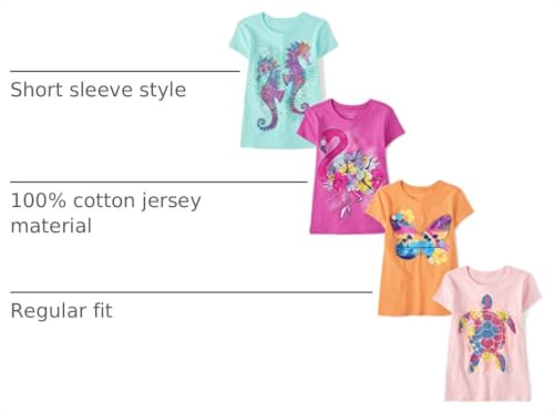 Image of The Children's Place Girls' Trends,Icons Short Sleeve Graphic T-Shirts,4 Pack