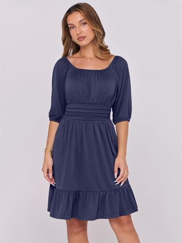 Image of ANRABESS Womens Lantern Short Sleeve Square Neck Casual Flowy Mini Dresses 2026 Holiday Summer Spring Beach Vacation Clothes