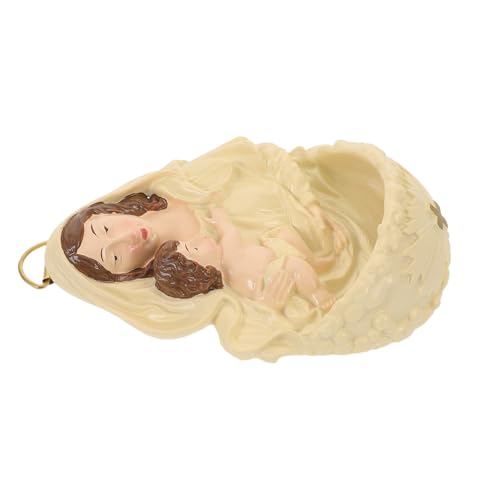 NIYANGLE Placa Colgante de Pared de Resina Natividad 75X35X13 CM Figura Religiosa Católica de Jesús y María en Color Amarillo Claro Decoración Cristiana para Hogar y Entrada Adorno