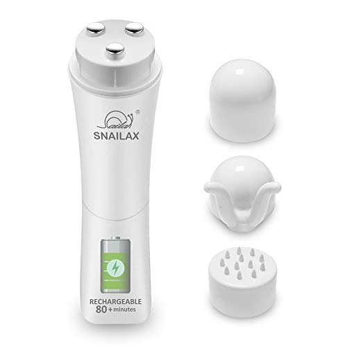 Snailax Cordless Back Massager Handheld – Rechargeable Wand Massager for Neck,Back,Shoulder Foot, Portable Body Massager, Adjustable & Multi-Purpose 3 Massage Heads (White)